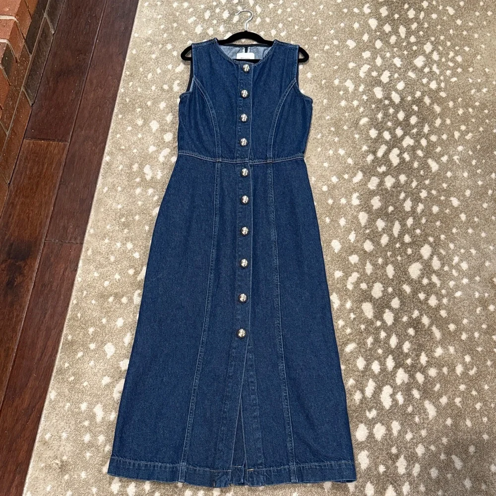 Reformation Roswell Prespa Blue Denim Button-Front Midi Dress. Size 0 - Picture 2 of 12